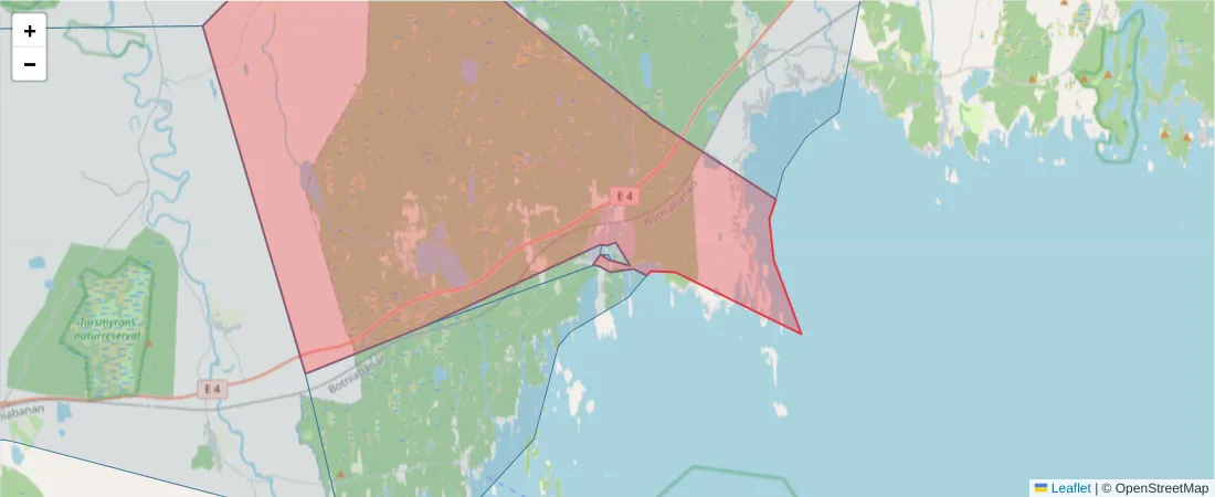 Karta över postnummerområdet  och angränsande postnummer i Sverige
