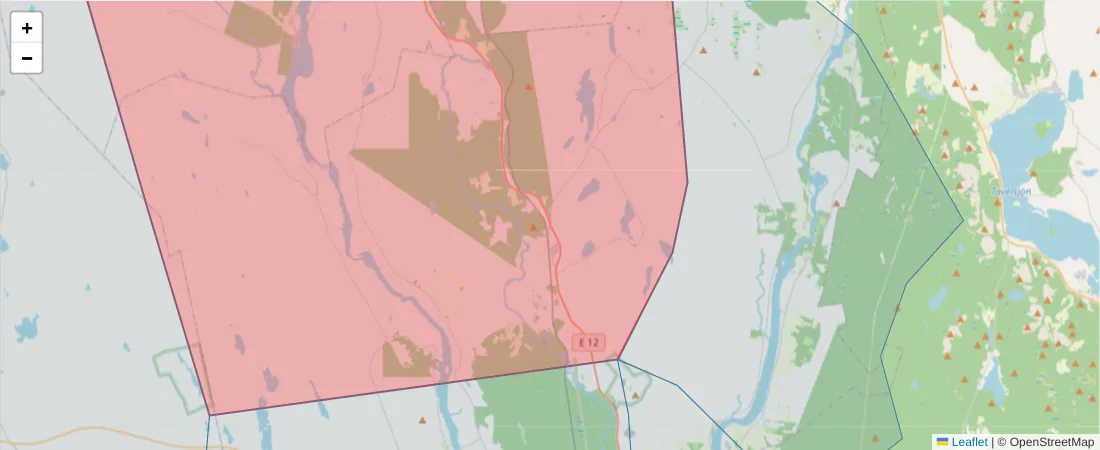 Karta över postnummerområdet  och angränsande postnummer i Sverige