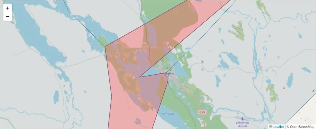 Karta över postnummerområdet  och angränsande postnummer i Sverige