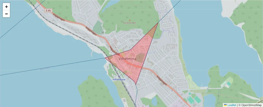 Karta över postnummerområdet  och angränsande postnummer i Sverige