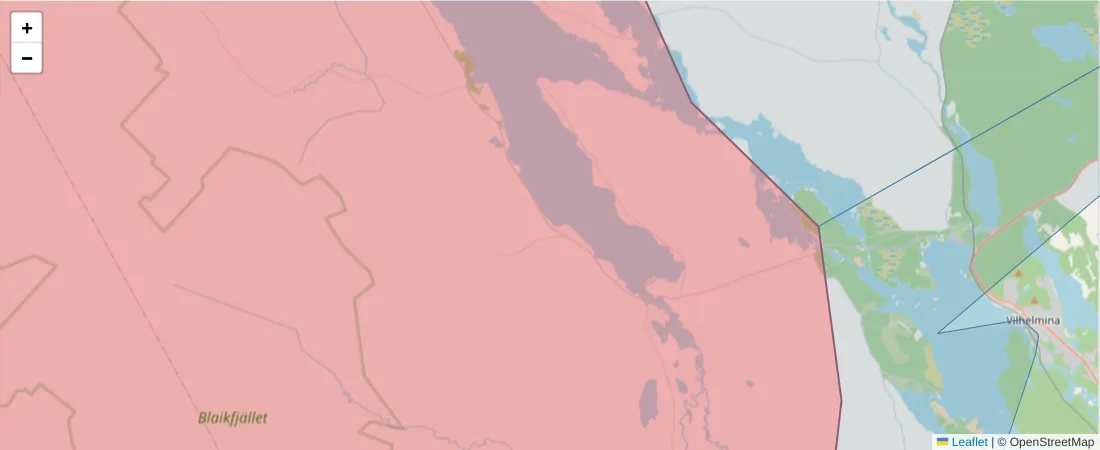 Karta över postnummerområdet  och angränsande postnummer i Sverige