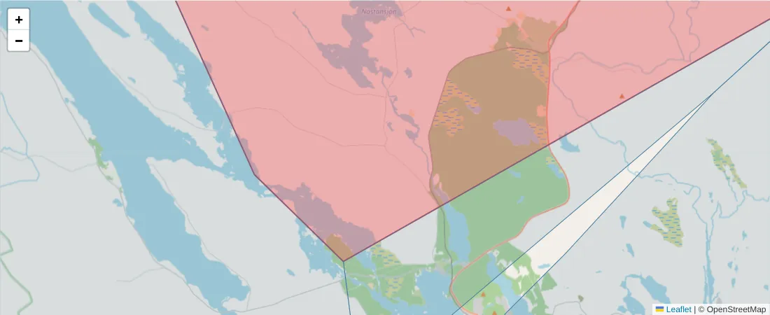 Karta över postnummerområdet  och angränsande postnummer i Sverige