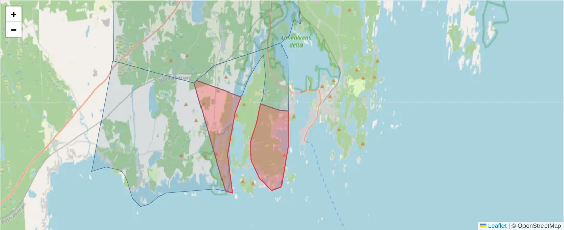 Karta över postnummerområdet  och angränsande postnummer i Sverige