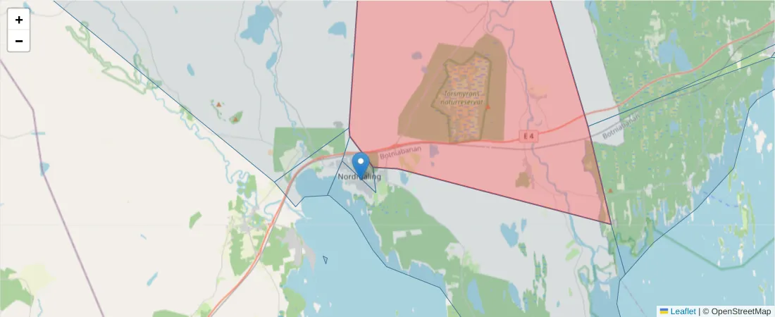 Karta över postnummerområdet  och angränsande postnummer i Sverige