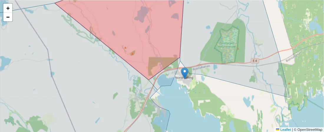 Karta över postnummerområdet  och angränsande postnummer i Sverige