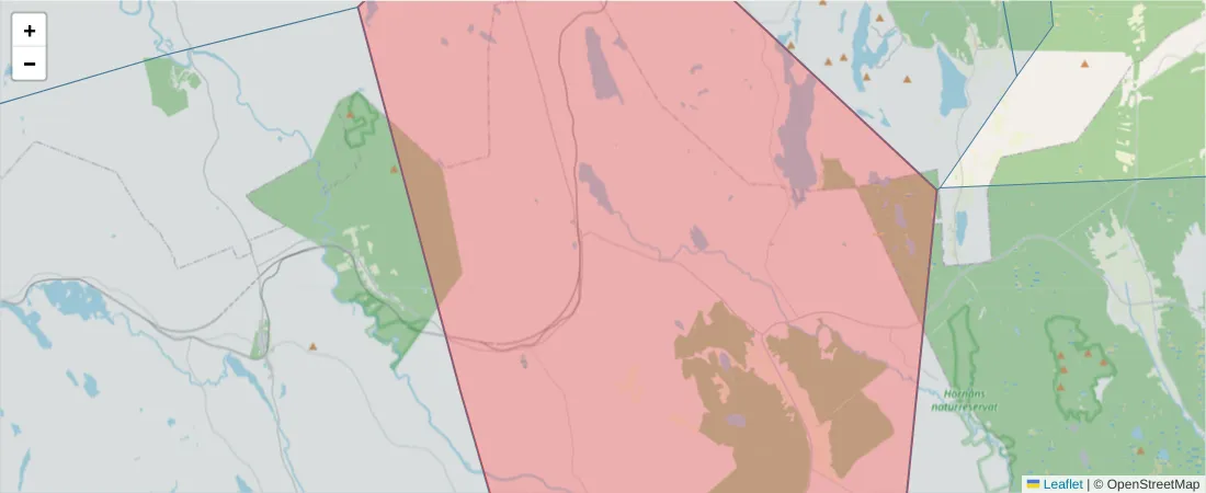Karta över postnummerområdet  och angränsande postnummer i Sverige