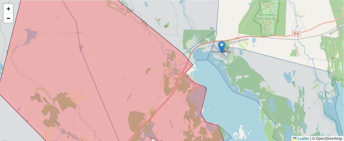 Karta över postnummerområdet  och angränsande postnummer i Sverige
