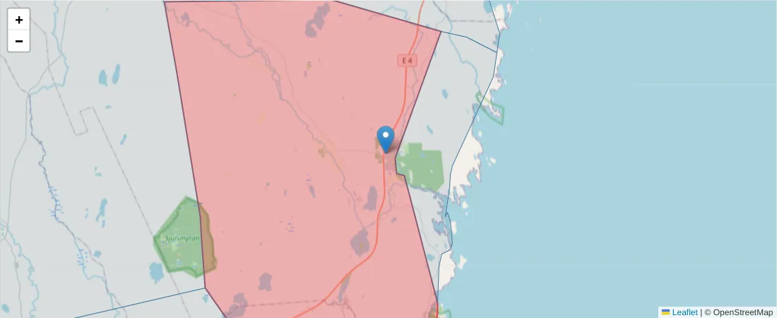 Karta över postnummerområdet  och angränsande postnummer i Sverige