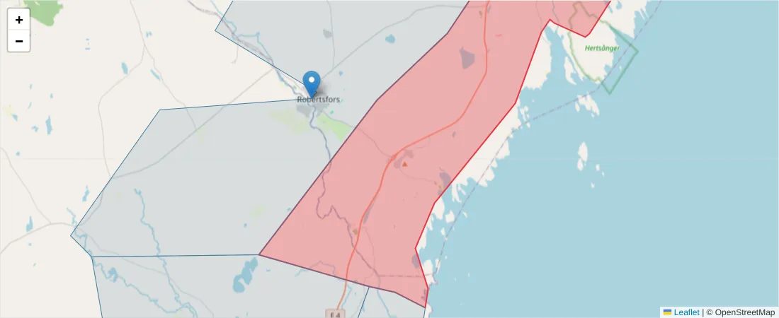 Karta över postnummerområdet  och angränsande postnummer i Sverige