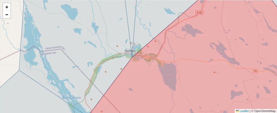 Karta över postnummerområdet  och angränsande postnummer i Sverige