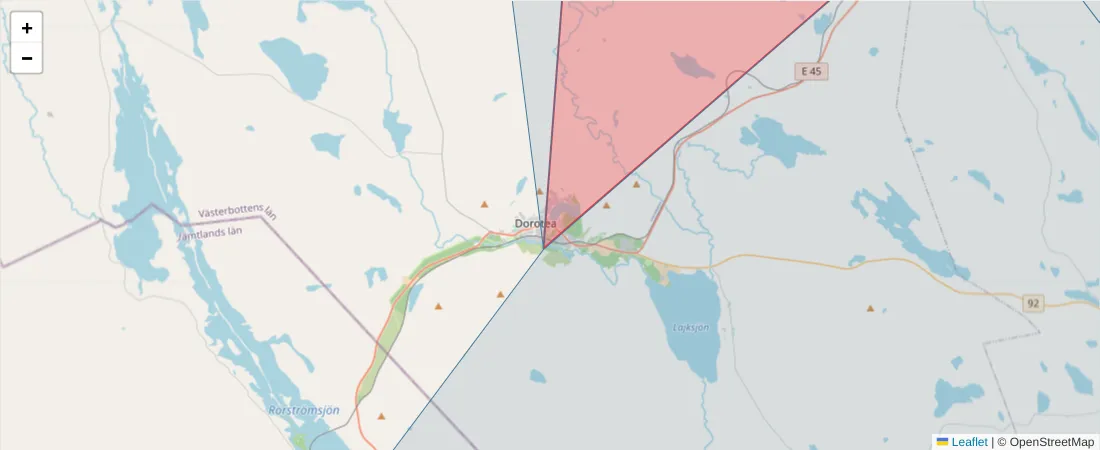 Karta över postnummerområdet  och angränsande postnummer i Sverige
