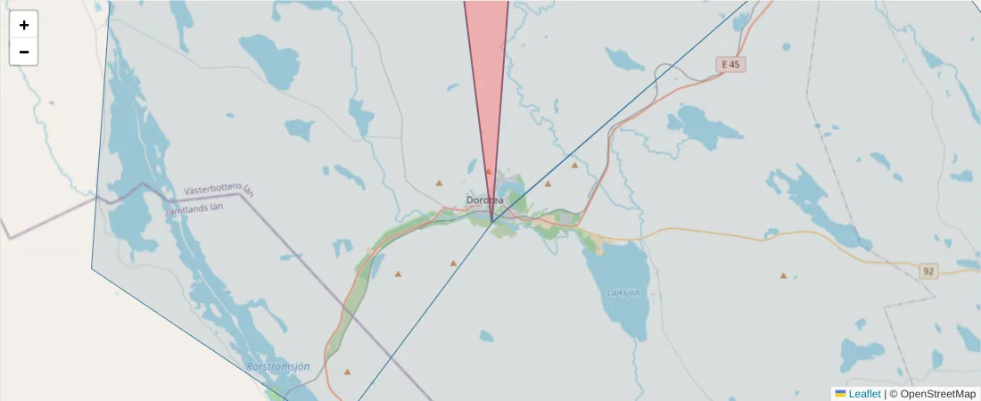 Karta över postnummerområdet  och angränsande postnummer i Sverige