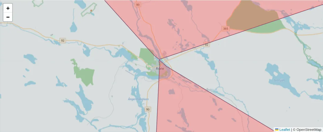 Karta över postnummerområdet  och angränsande postnummer i Sverige