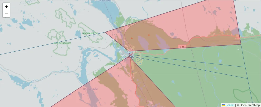 Karta över postnummerområdet  och angränsande postnummer i Sverige