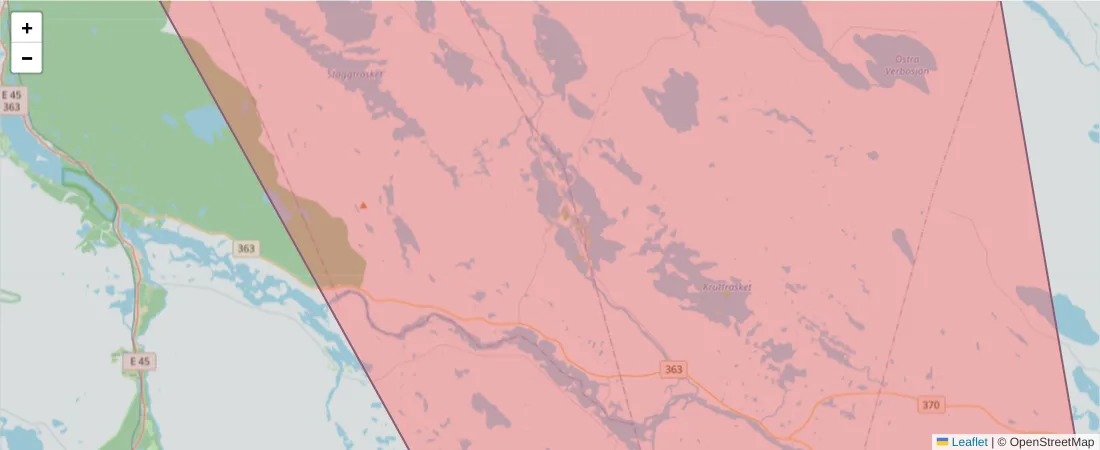 Karta över postnummerområdet  och angränsande postnummer i Sverige