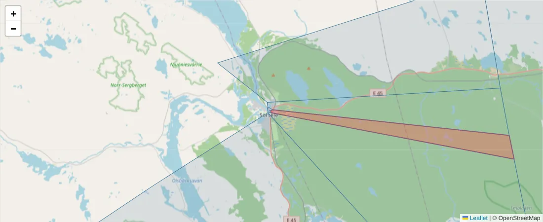 Karta över postnummerområdet  och angränsande postnummer i Sverige