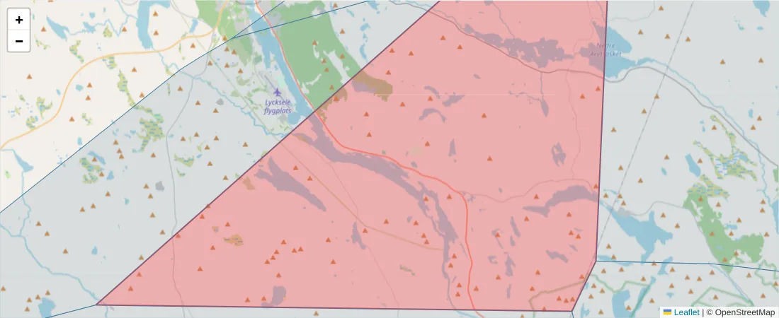 Karta över postnummerområdet  och angränsande postnummer i Sverige