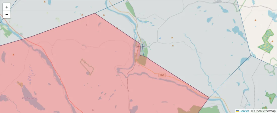 Karta över postnummerområdet  och angränsande postnummer i Sverige