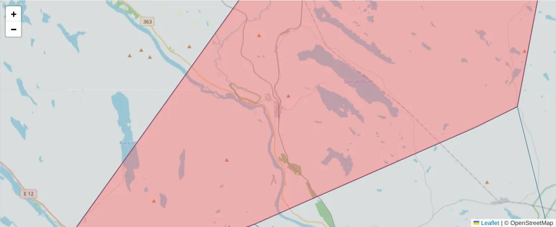 Karta över postnummerområdet  och angränsande postnummer i Sverige
