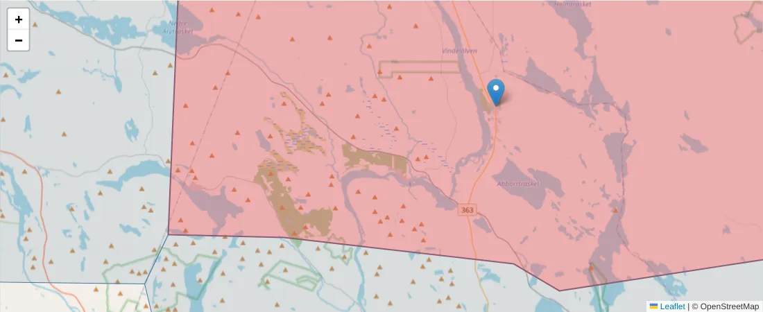 Karta över postnummerområdet  och angränsande postnummer i Sverige