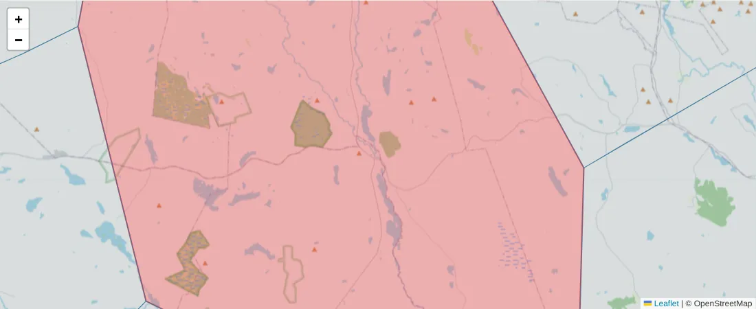 Karta över postnummerområdet  och angränsande postnummer i Sverige