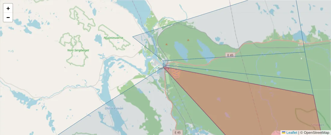 Karta över postnummerområdet  och angränsande postnummer i Sverige