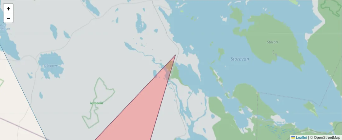 Karta över postnummerområdet  och angränsande postnummer i Sverige