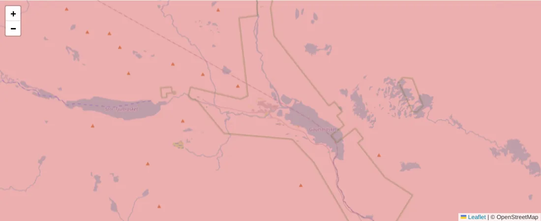 Karta över postnummerområdet  och angränsande postnummer i Sverige