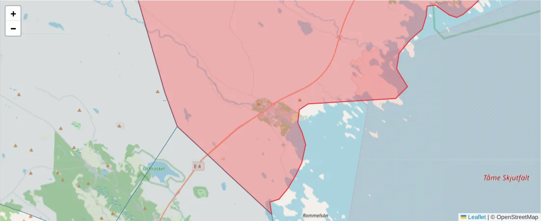 Karta över postnummerområdet  och angränsande postnummer i Sverige