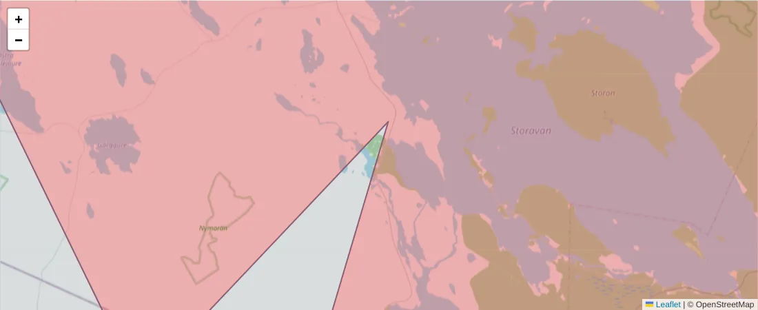 Karta över postnummerområdet  och angränsande postnummer i Sverige