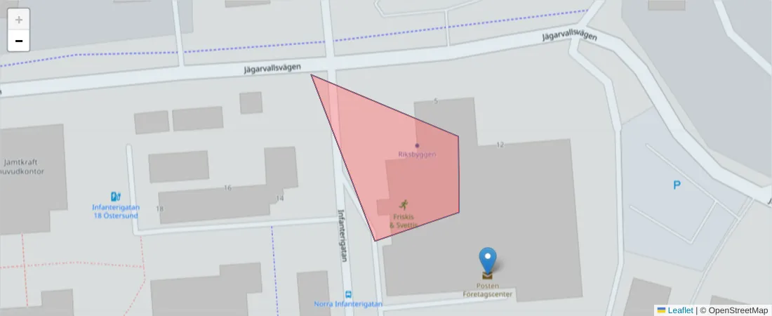 Karta över postnummerområdet  och angränsande postnummer i Sverige