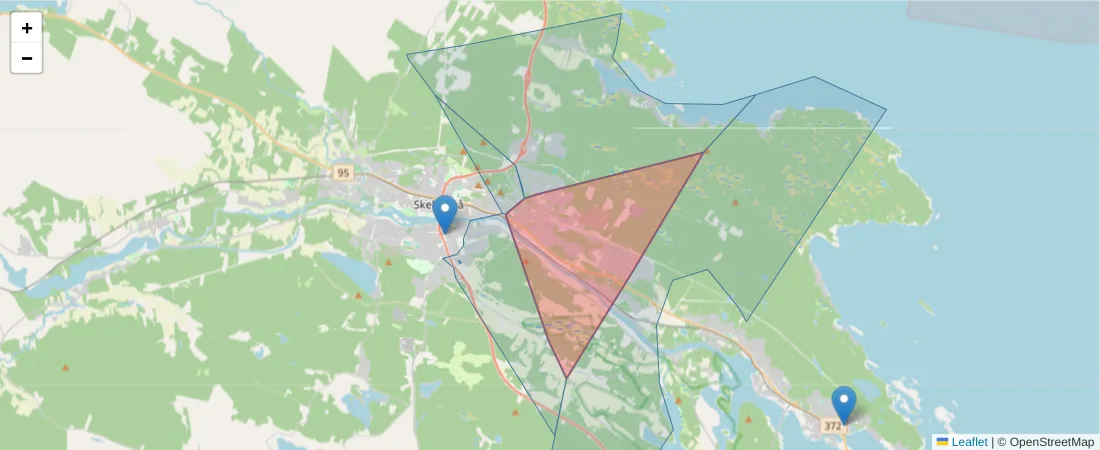Karta över postnummerområdet  och angränsande postnummer i Sverige