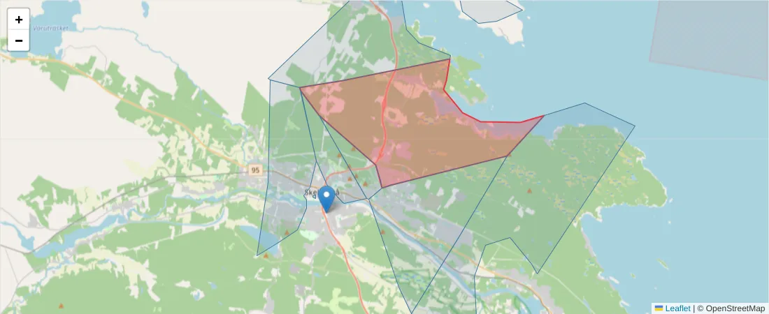 Karta över postnummerområdet  och angränsande postnummer i Sverige