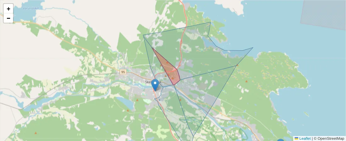 Karta över postnummerområdet  och angränsande postnummer i Sverige