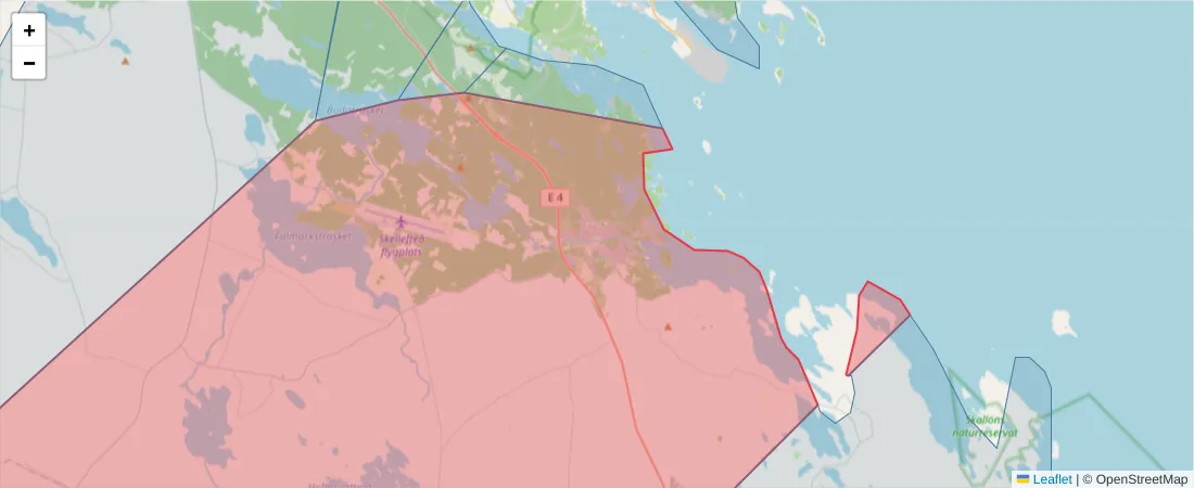 Karta över postnummerområdet  och angränsande postnummer i Sverige