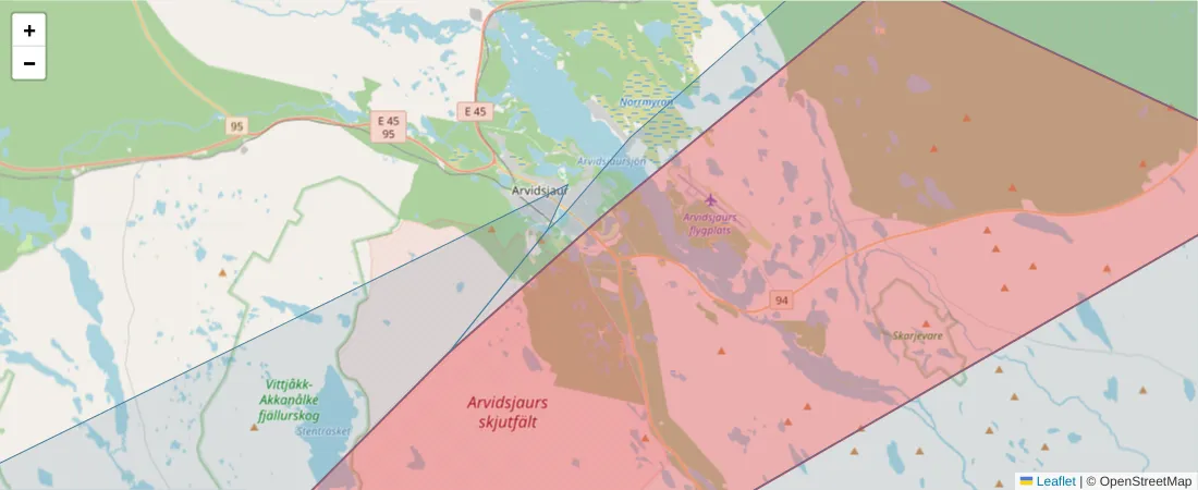 Karta över postnummerområdet  och angränsande postnummer i Sverige