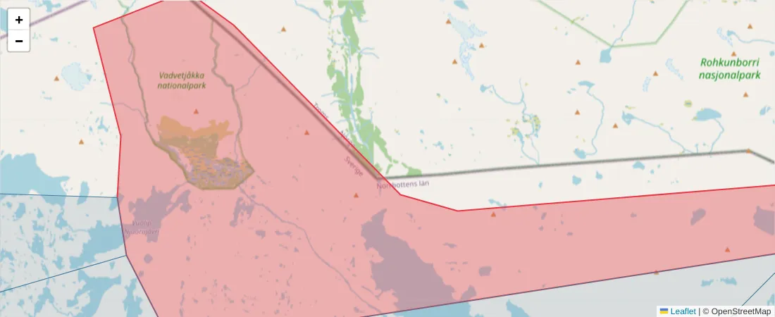 Karta över postnummerområdet  och angränsande postnummer i Sverige
