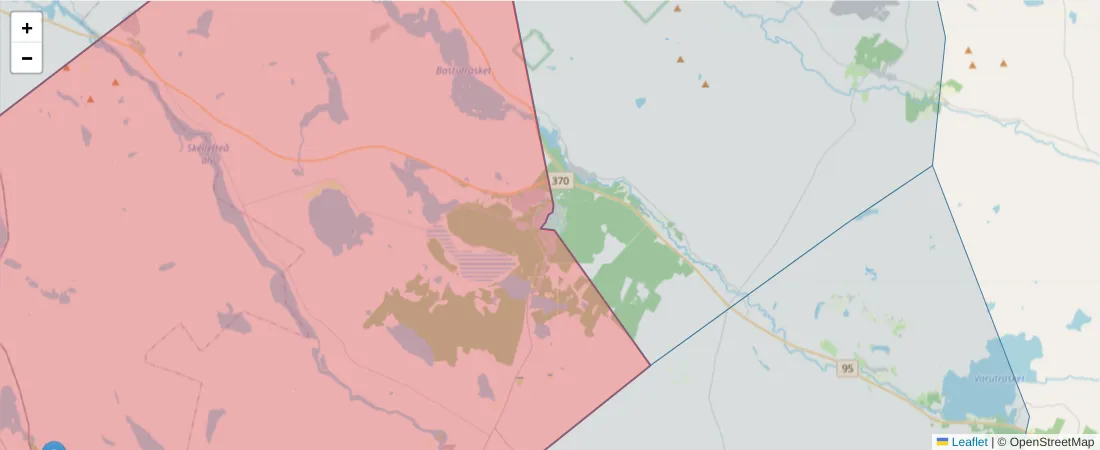 Karta över postnummerområdet  och angränsande postnummer i Sverige