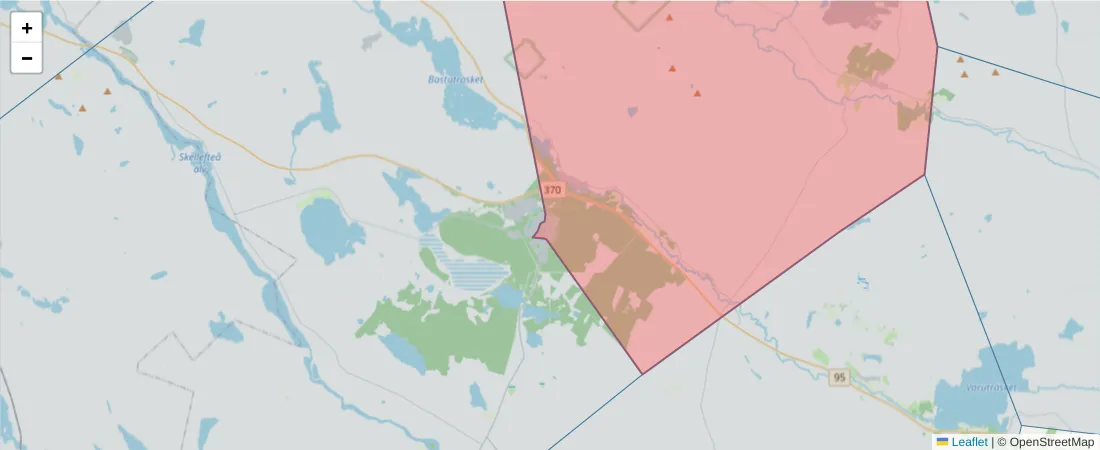 Karta över postnummerområdet  och angränsande postnummer i Sverige