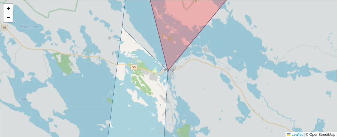 Karta över postnummerområdet  och angränsande postnummer i Sverige