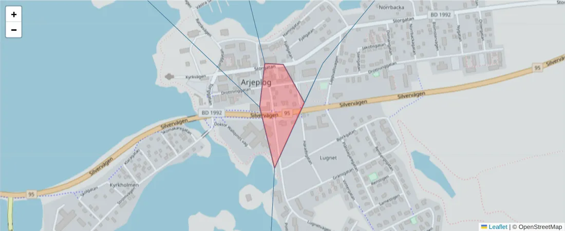 Karta över postnummerområdet  och angränsande postnummer i Sverige