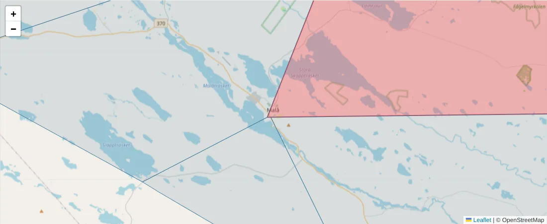 Karta över postnummerområdet  och angränsande postnummer i Sverige