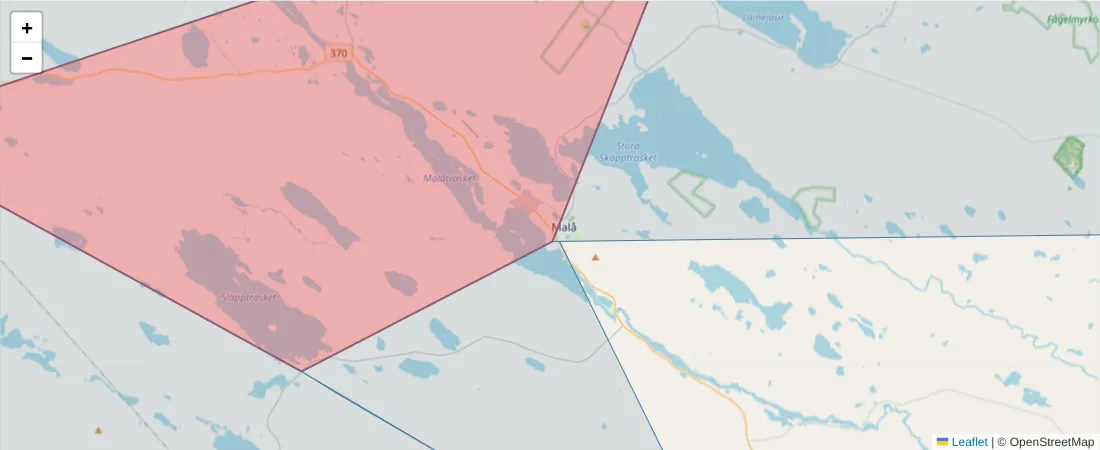 Karta över postnummerområdet  och angränsande postnummer i Sverige