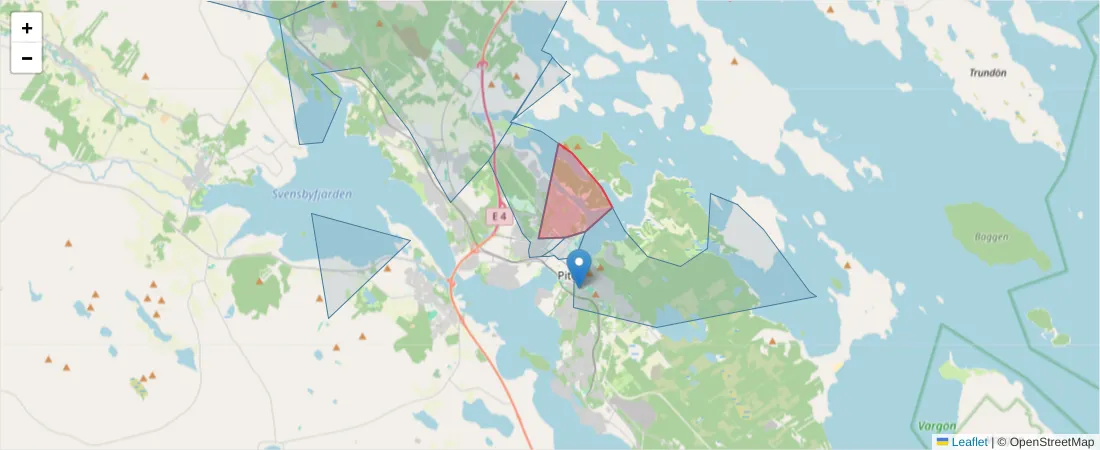 Karta över postnummerområdet  och angränsande postnummer i Sverige