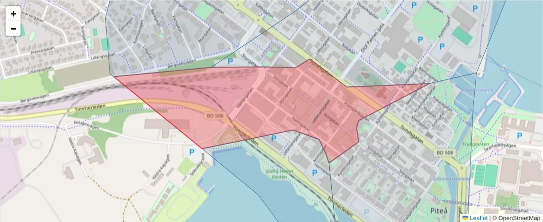 Karta över postnummerområdet  och angränsande postnummer i Sverige