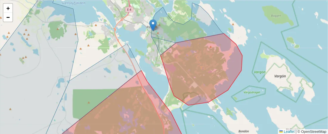 Karta över postnummerområdet  och angränsande postnummer i Sverige