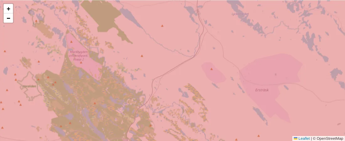 Karta över postnummerområdet  och angränsande postnummer i Sverige