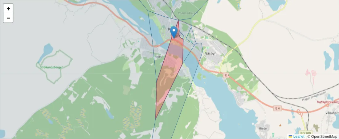 Karta över postnummerområdet  och angränsande postnummer i Sverige