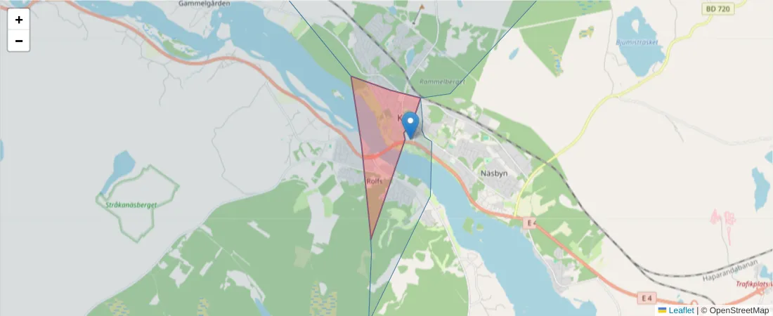 Karta över postnummerområdet  och angränsande postnummer i Sverige