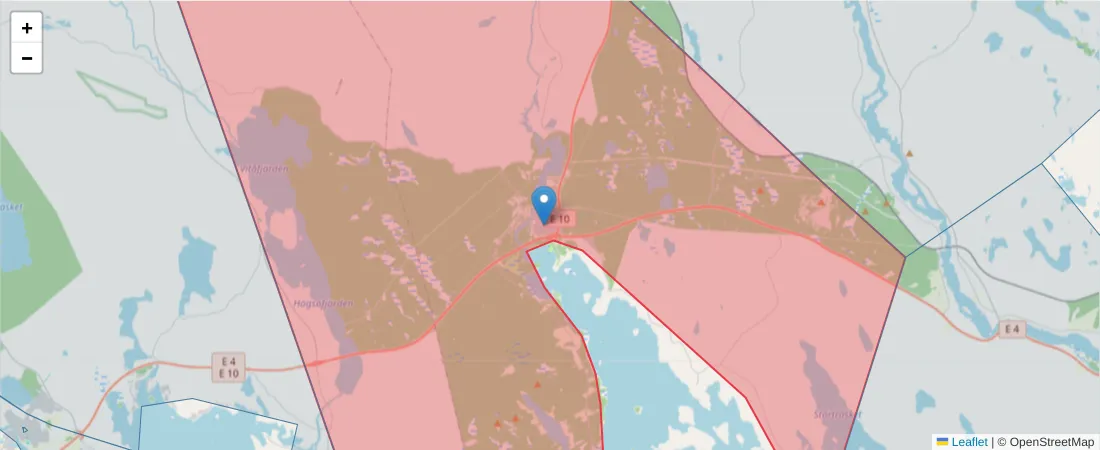 Karta över postnummerområdet  och angränsande postnummer i Sverige